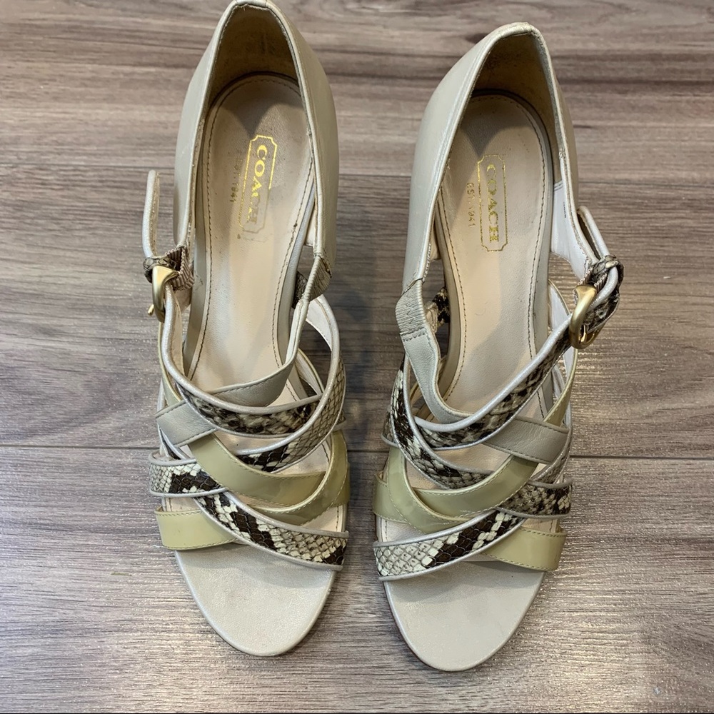 Coach Evie Strappy Heels Q560 Dove/Natural Snakeskin